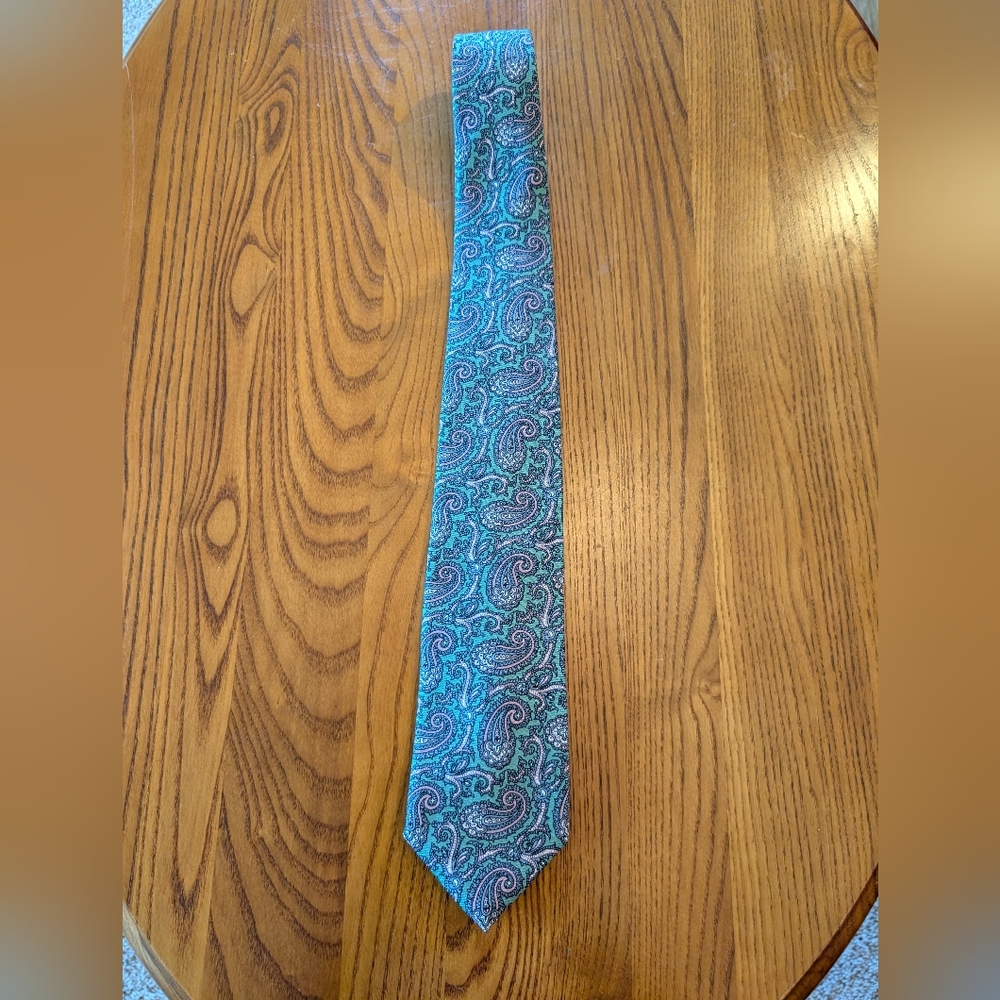 Mark Shale Paisley Patterned Green/Pink Handmade Silk Tie